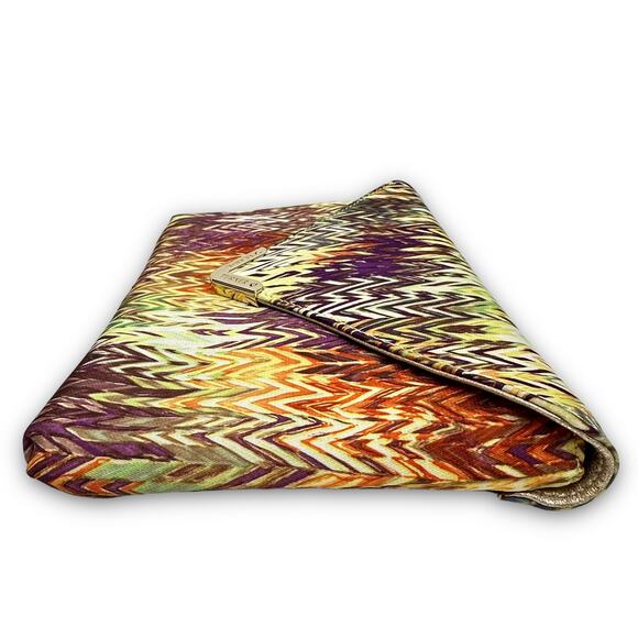 Elaine Turner Envelope Clutch Bag Abstract Chevron Zig Zag Print Gold Hardware - Picture 7 of 8